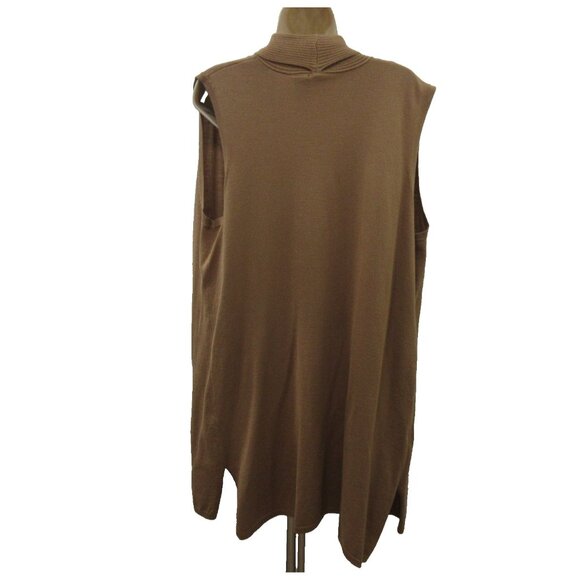 New Directions Womens Sz XL Cardigan Sweater Open Front Knit Camel Sleeveless - Picture 2 of 4